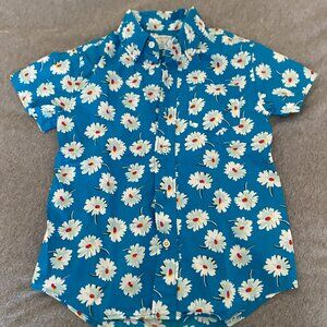 Like New Crewcuts Boys 4/5 Blue White Floral Short Sleeve Button Up Shirt